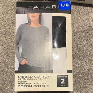 Tahari Women's Ribbed Cotton Long Sleeve T-Shirt - black and white (2-Pack)